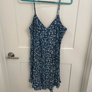 Target Xhilaration Lace Up Back Blue Floral Dress